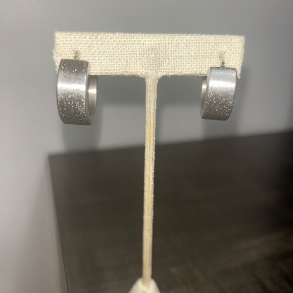 Bastian Inverun Diamond Dust Sterling Silver Hoop Earrings Germany Modernist - Picture 1 of 3